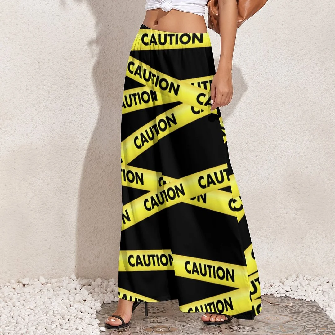 Funny Trendy Yellow Black Caution Tape Loose Fit Stretchy Wide Leg Palazzo Lounge Women Casual Loose Wide Leg Pants