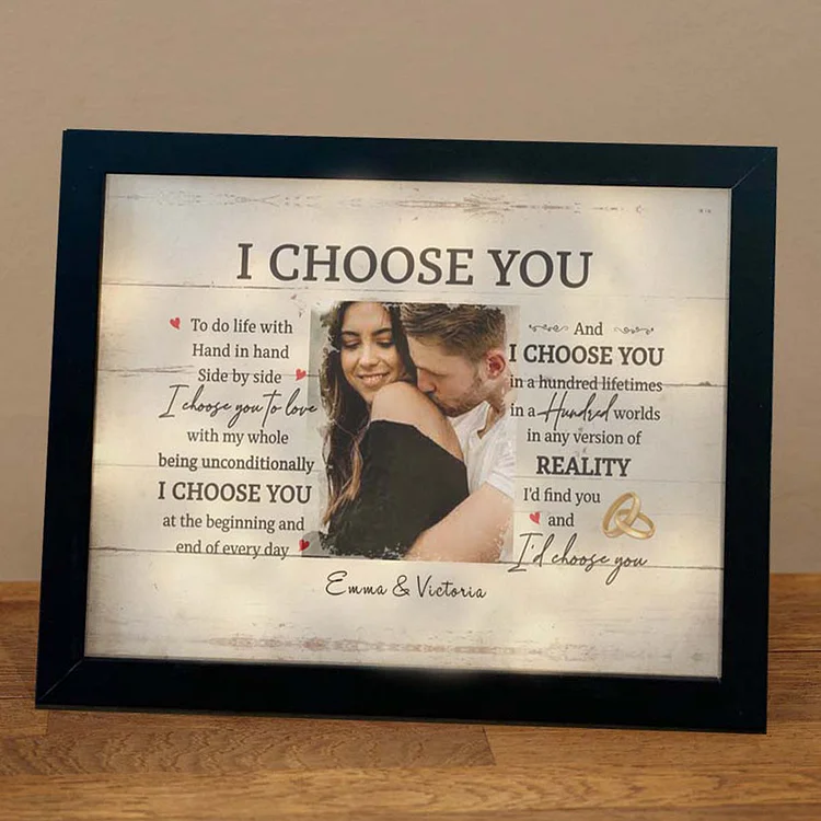Personalized 2 Names Couple Wooden Frame I Choose You Custom Photo Anniversary Gift For Couple