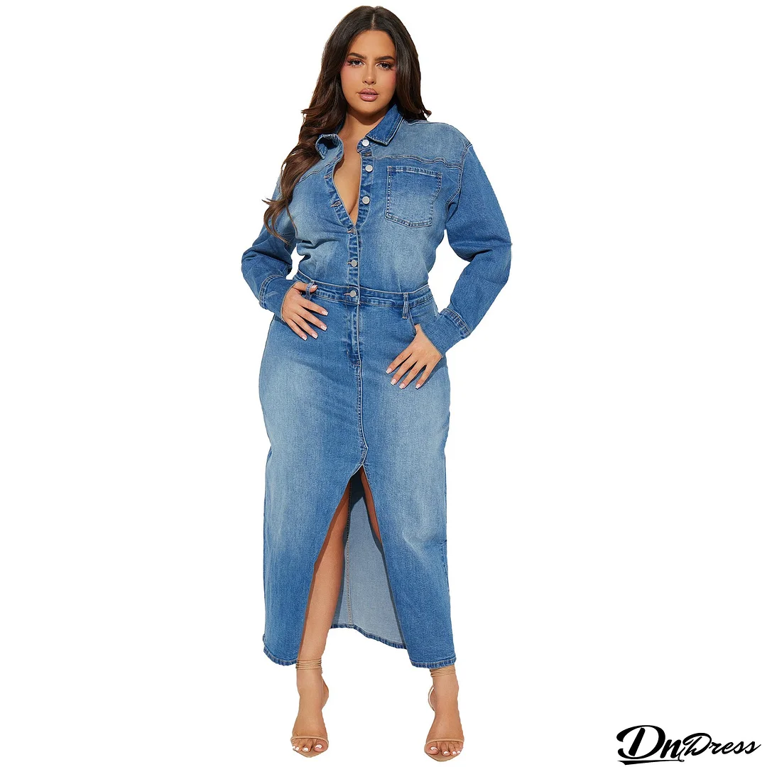 Women Long Sleeve Denim Dress