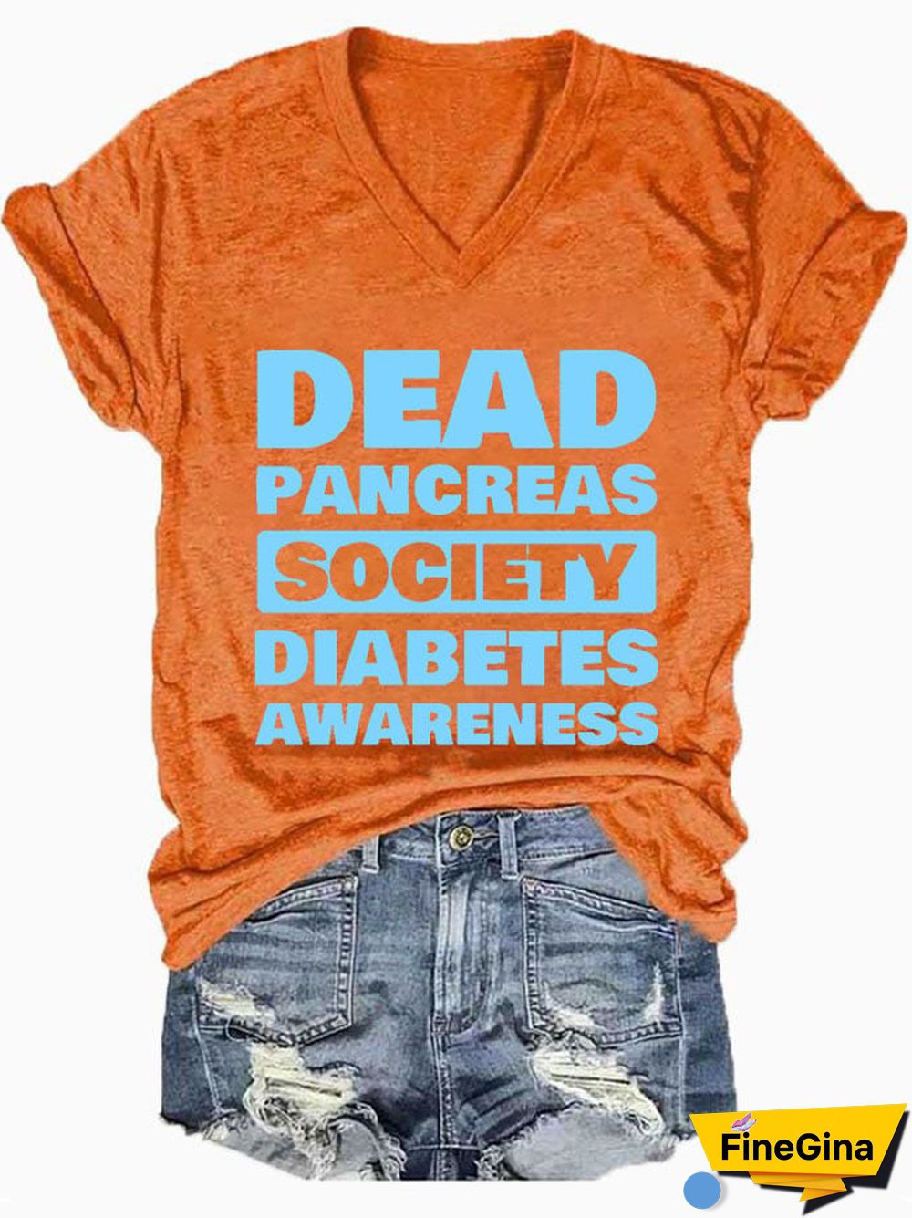 Women's Casual Diabetes Awareness Dead Pancreas Society Printed Short Sleeve T-Shirt