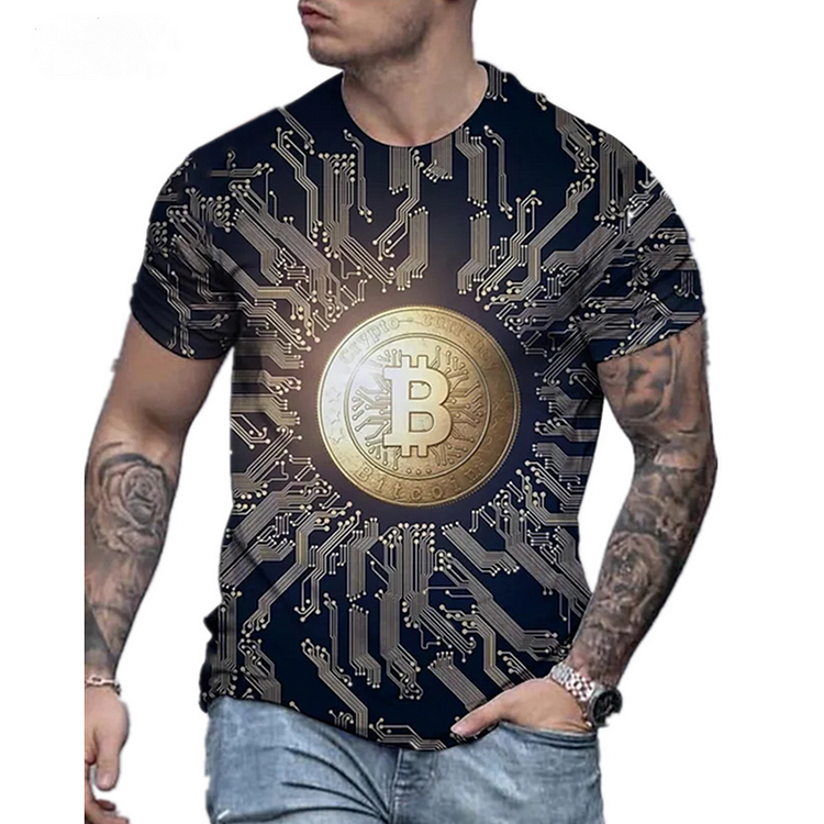 Bitcoin 3D Print Streetwear Short Sleeve Summer Short Sleeve Men's T-Shirts at Hiphopee