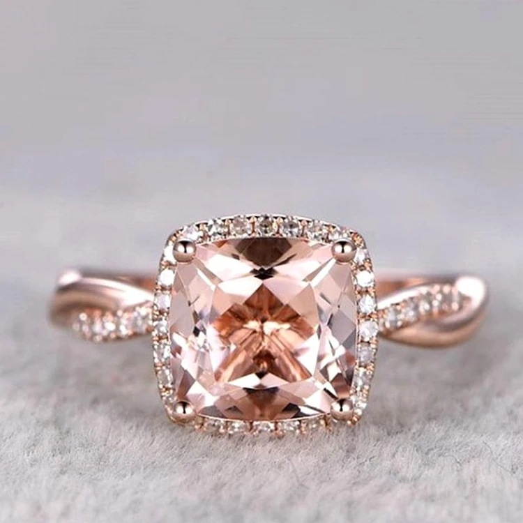 MIKAMU new women's champagne square zircon ring ring silver plated rose gold