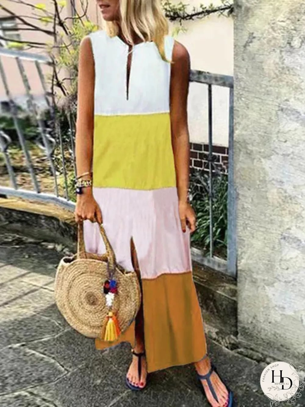 Color Block Tiered Maxi Dress