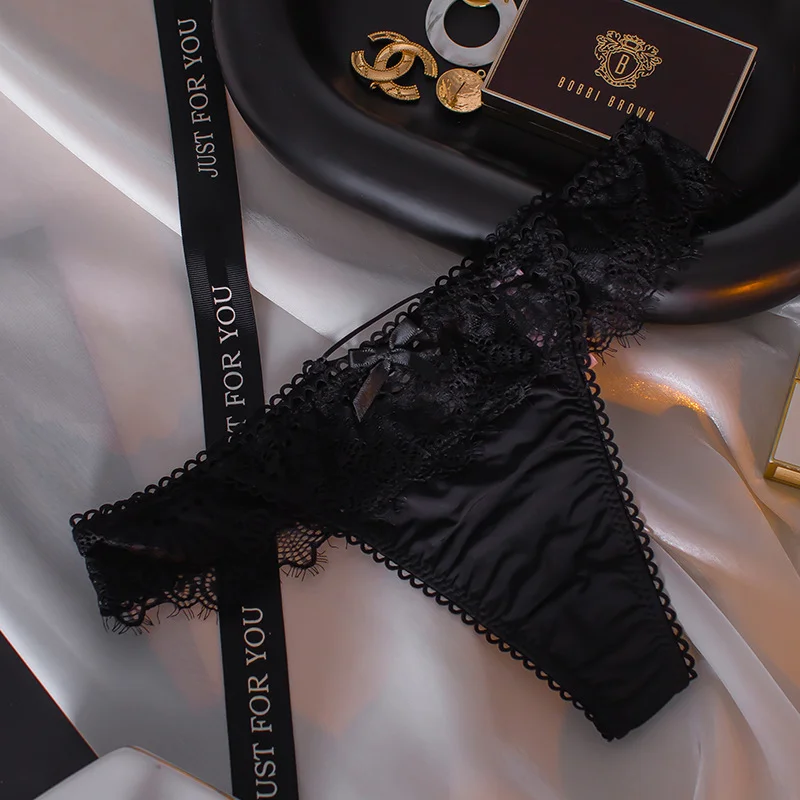 Athvotar Athvotar Color After The Hollow Strap Lace Side Thong Spliced Ice Silk Cotton Crotch Low-Rise Lady T-Trousers T-Trousers