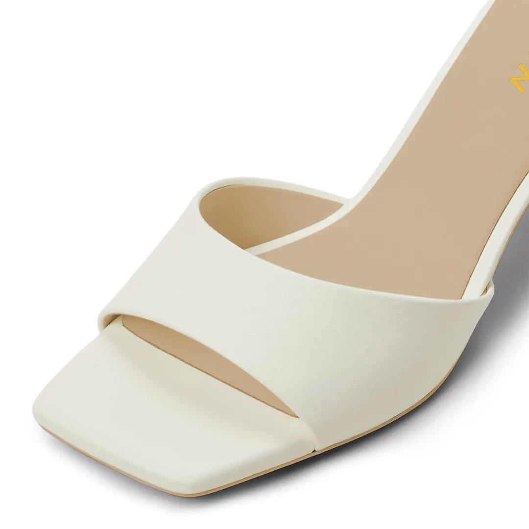 YDN Ivory Open Square Toe Chunky Heel Slide Shoes for Women