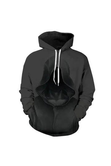 Womens Halloween Bleach Printed Draw String Hoodie Dark Gray-elleschic