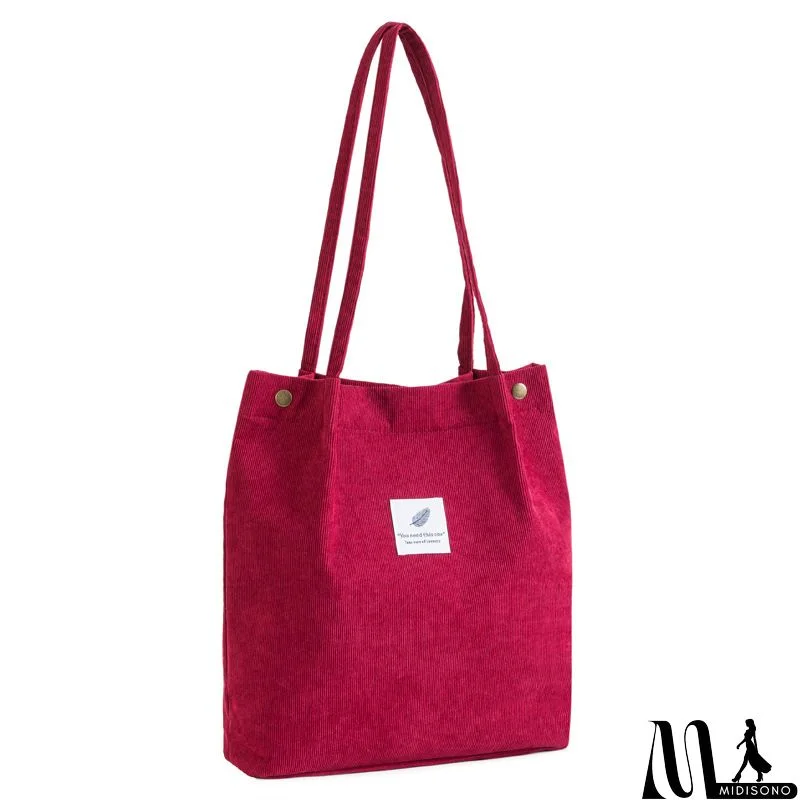 MidiSono - Women Large Smiley Corduroy Shoulder Tote Bag