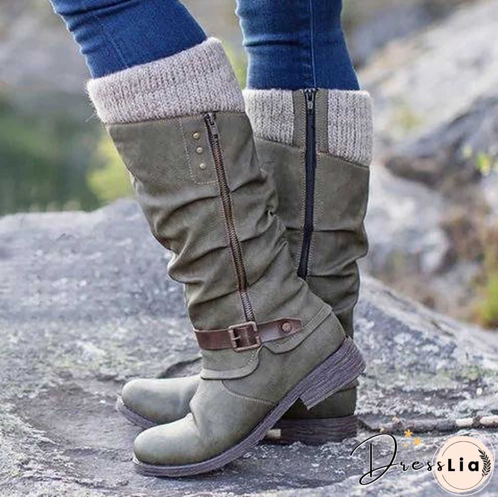 Daily Leather Low Heel Boots