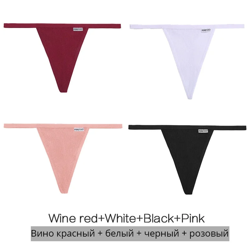 FINETOO 3Pcs/4Pcs Cotton Thongs Women Sexy G-string Panties M-XL Girl Underpants Low-rise T-back Underwear Female Lingerie Panty