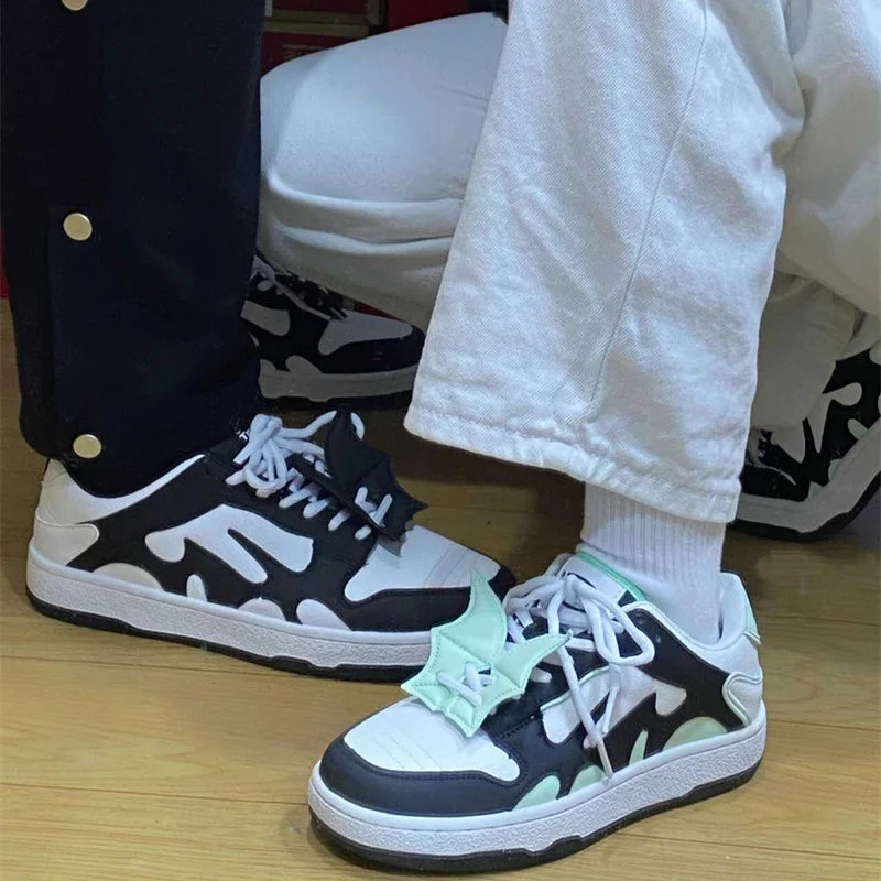 Designer Women Breathable Bat Shoes Spring Fashion Green Thick Heels Sneakers Girls Patchwork Casual Round Toe Running Platform