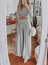 Long Sleeves Shirts Tops+Wide Leg Suits