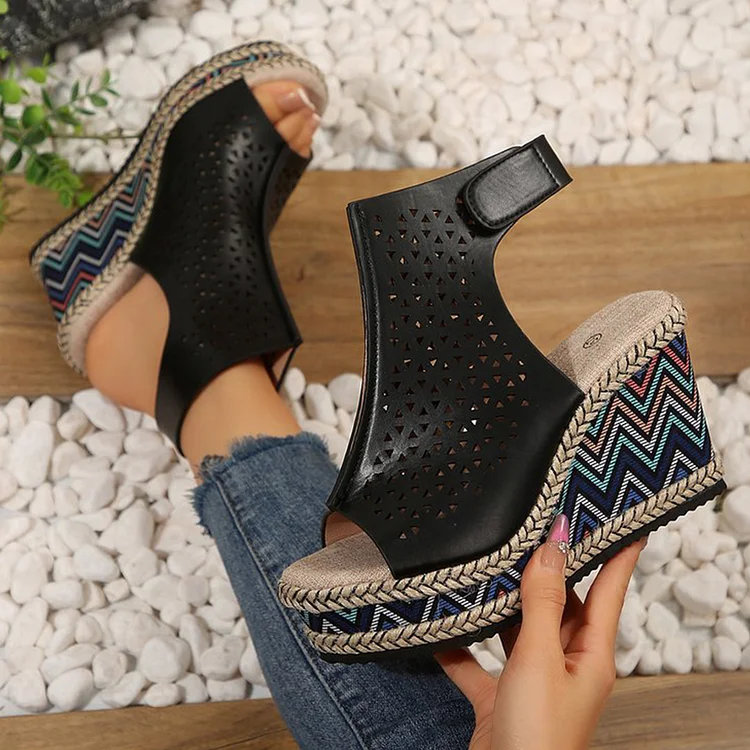 Hollow Out Open Toe Slingback Casual Wedge Sandals