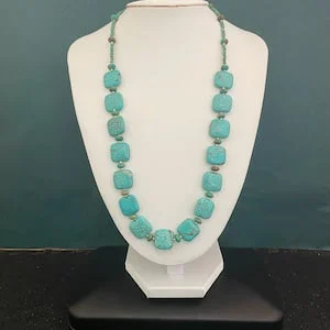 Pornhint N0251 Vintage/ Southwestern bead/square-shaped natural turquoise/ fetishes necklace / necklace/S925 sterling silver clasp