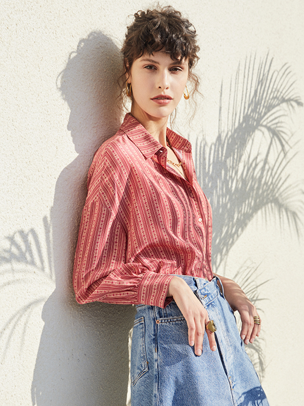 Camellia Red Silk Shirt-Real Silk Life