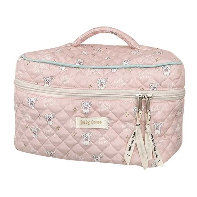 Cute Cosmetic Bag Portable Zipper Travel Organizer Quilted Clutch Handbag