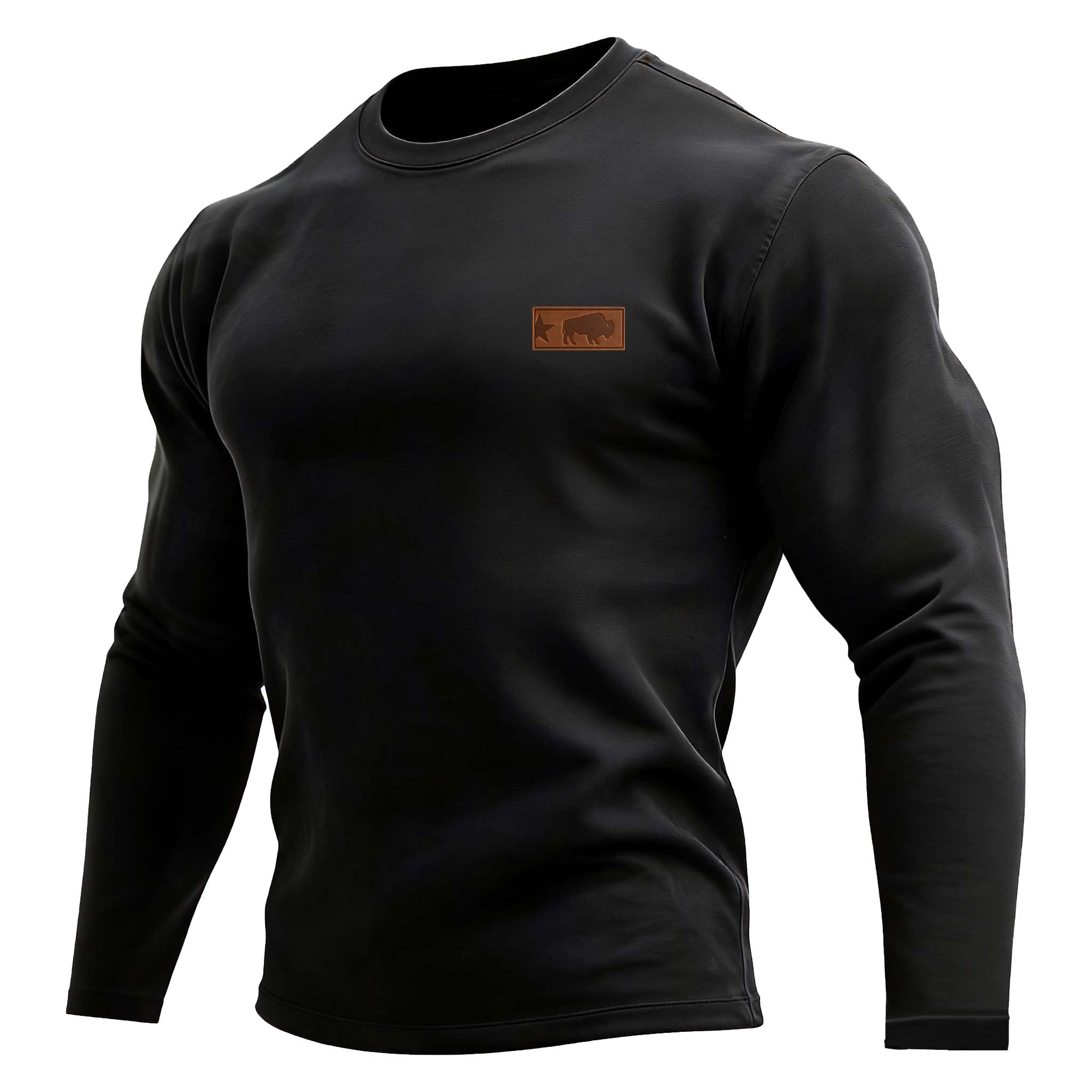 Men's Vintage Western Cowboy Solid Color Crew Neck Long Sleeve T-Shirt