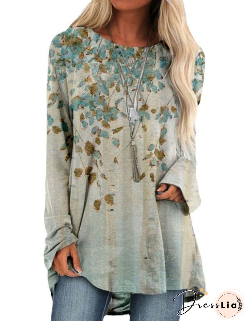 Leaves Printed Long Sleeve Shirt