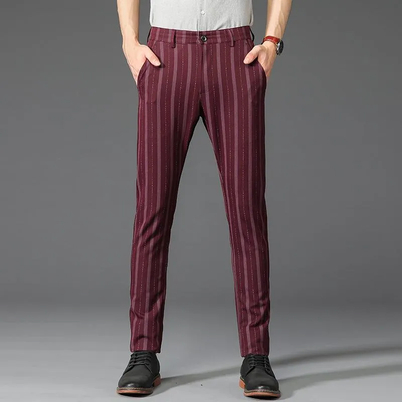 Men's Pants Mens Stripe British Slim Fit Men Plus Size Casual Formal Skinny Business Stretch Slacks Trousers For 30-38