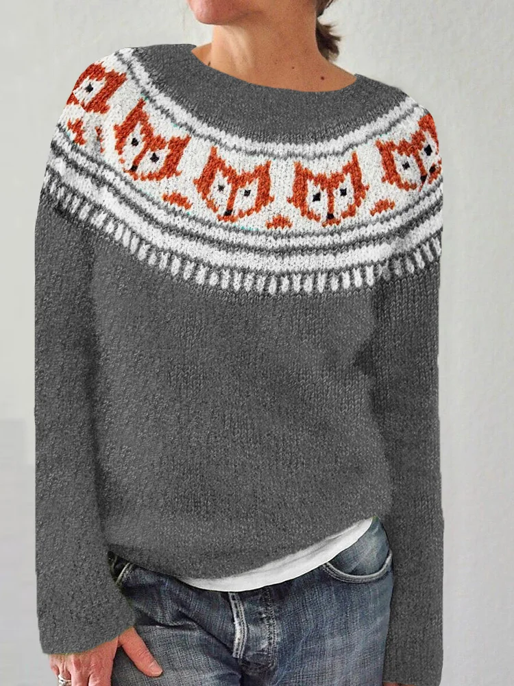 Lovely Fox Face Knit Art Pattern Comfy Sweater