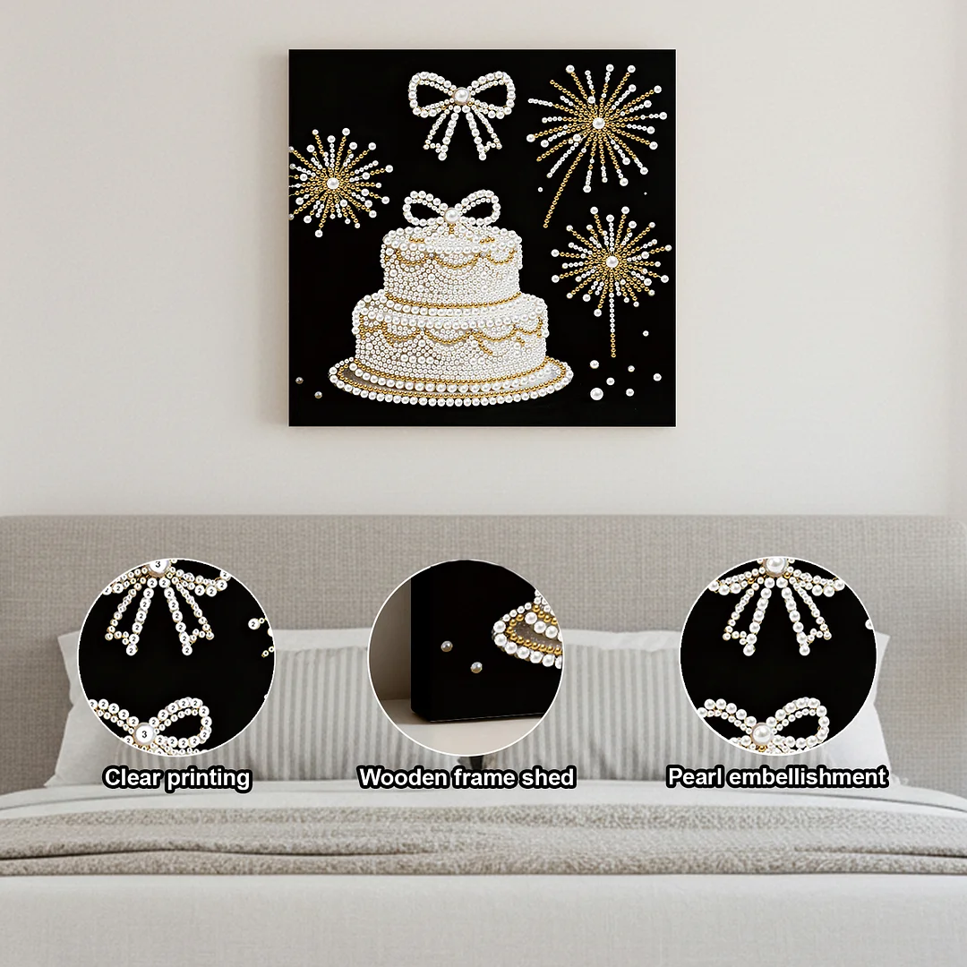 Cake DIY Pearl Art Diamond Painting Kit for Adults Home Decor 25x25cm With Frame