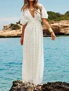 Solid Color Deep V-Neck Short Sleeve Empire Simple Maxi Dress