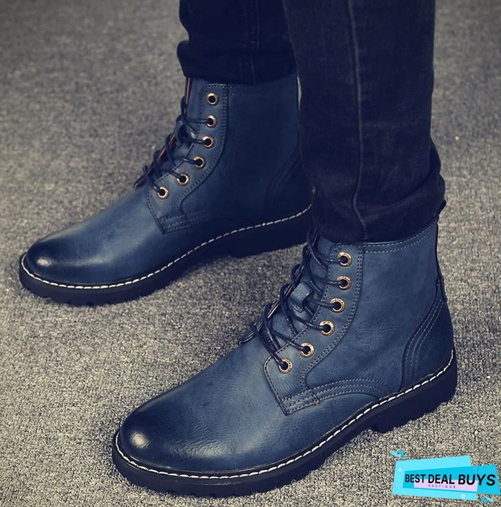 Men Genuine Leather Winter Snow Fashion Boots Pointed Toe Mid-Calf Boots For Men Ankle Non-Slip Shoes