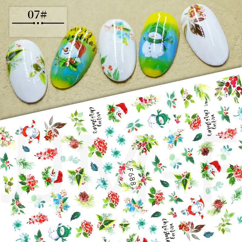 3D Christmas Nail Art Decoration Stickers Sparkly Gold White Colorful Glitter Geometry Snowflake Winter Slider Nail Foils-Nail Inspo