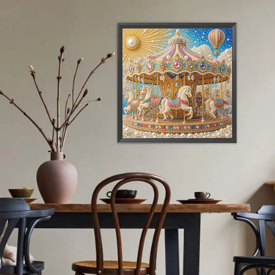 Carouse Pearl Full DIY 5D Round Drill Gem Art Diamond Painting Kits 15.75x15.75 in Diamond Dots Paintings Picture Arts Craft Diamond Art Kits for Adults Beginner Home Wall Decor