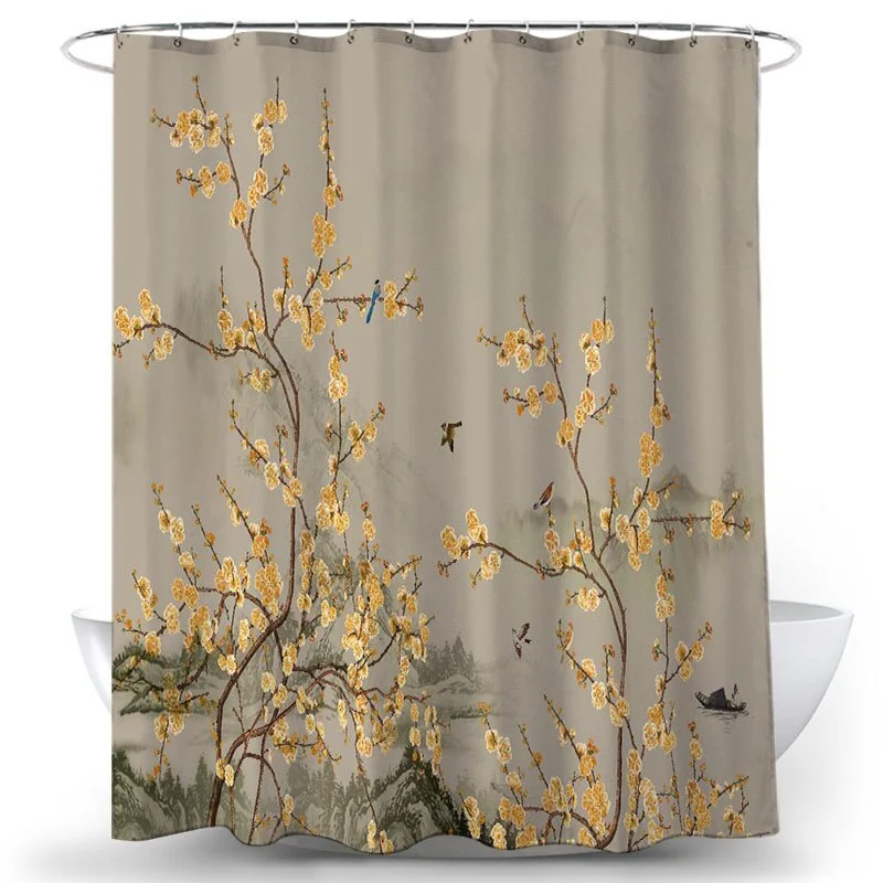 Flower Bird Shower Curtains Waterproof Bathroom Decor 3D Printed Fabric with Hooks Decoration Shower Curtain