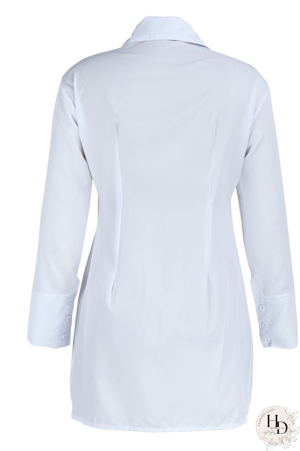 White Sexy Solid Patchwork Buckle Slit Turndown Collar Tops