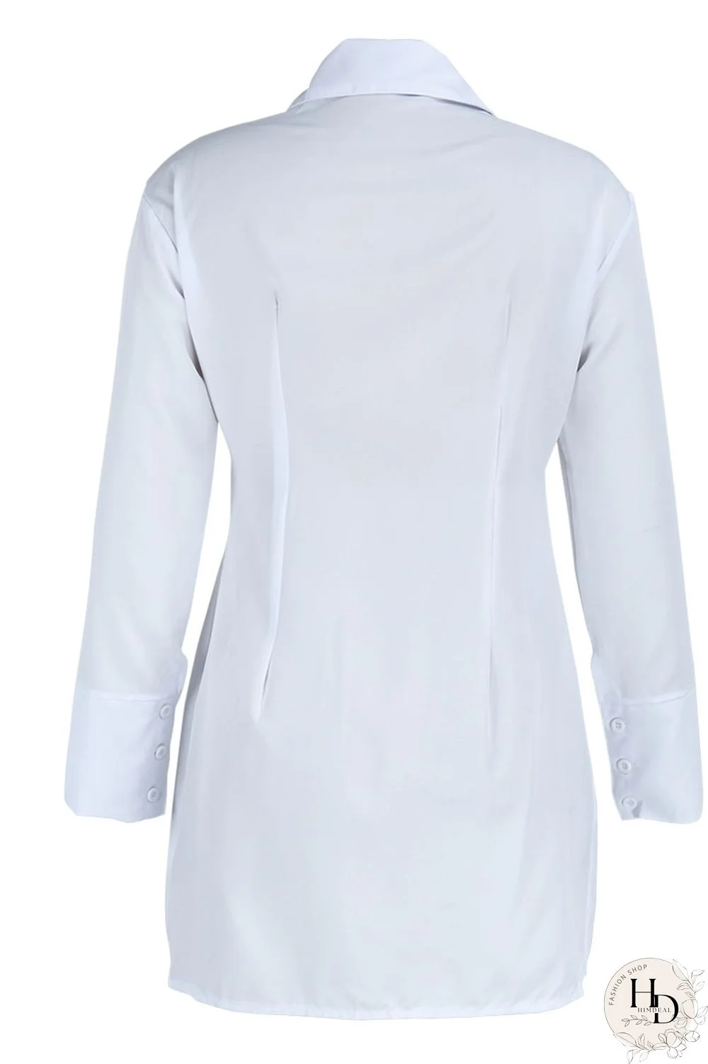 White Sexy Solid Patchwork Buckle Slit Turndown Collar Tops