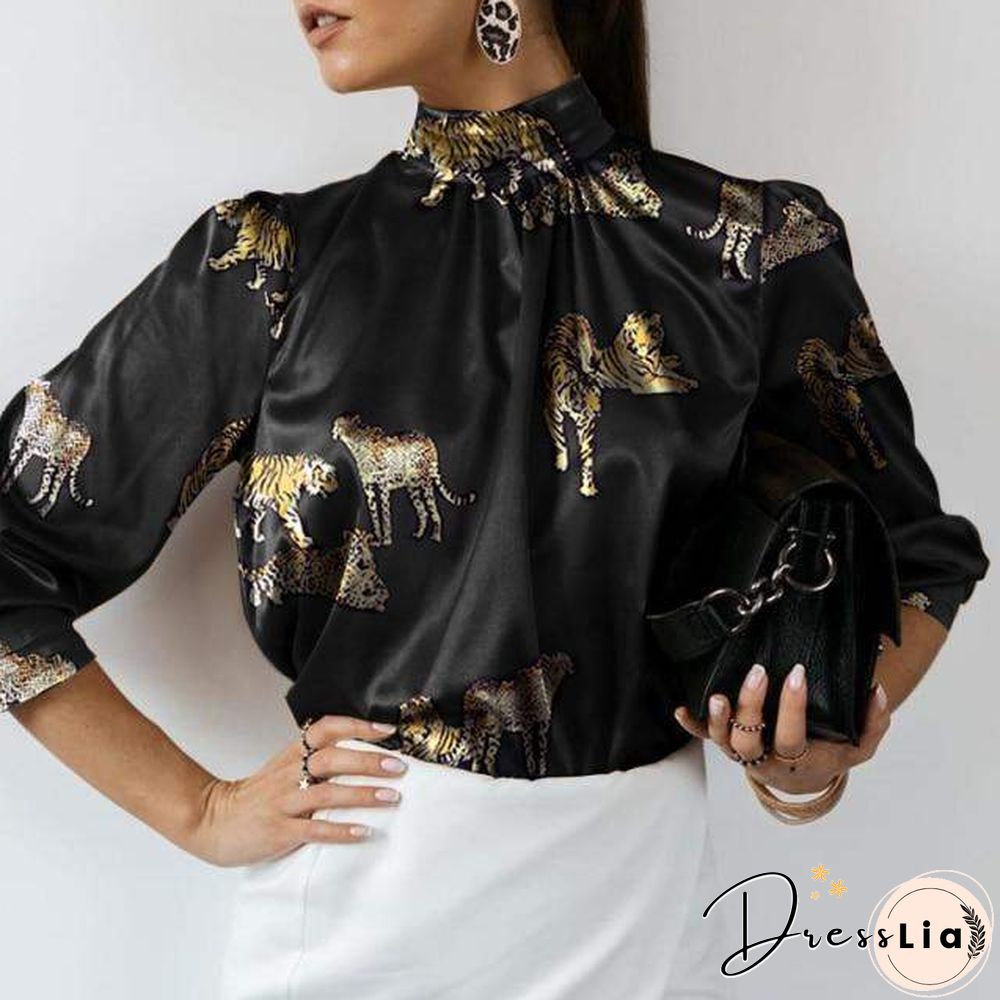 Celmia Women Satin Blouses Elegant Tunic Tops Fashion Solid High Collar Silk Shirts Long Sleeve Party Blusas Femininas 5XL