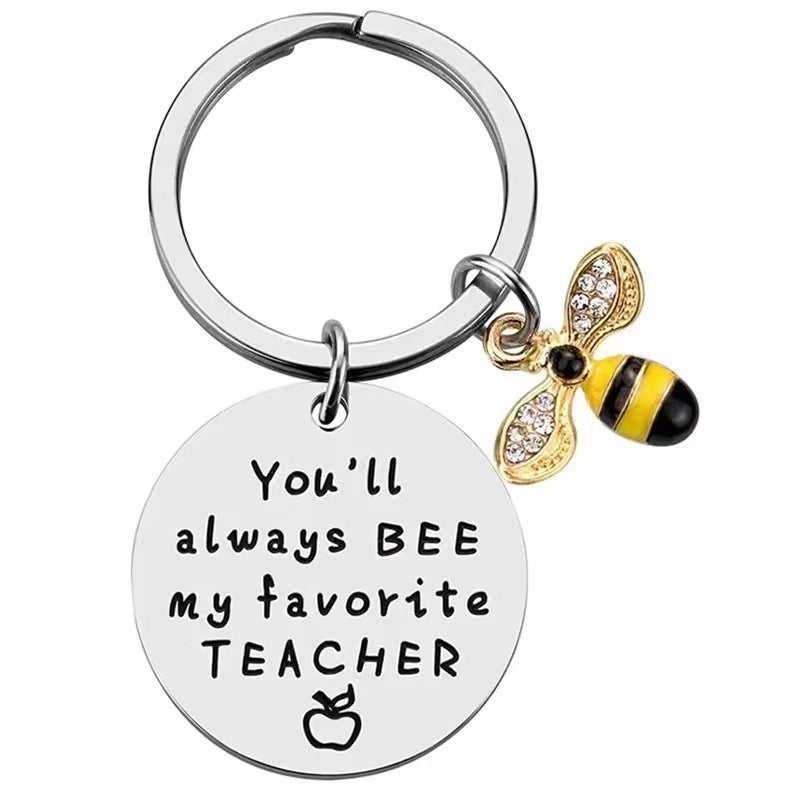 European And American Cross-border Amazon Bee Stainless Steel Keychain Christmas Valentine’s Day Gift Engraving Keychain