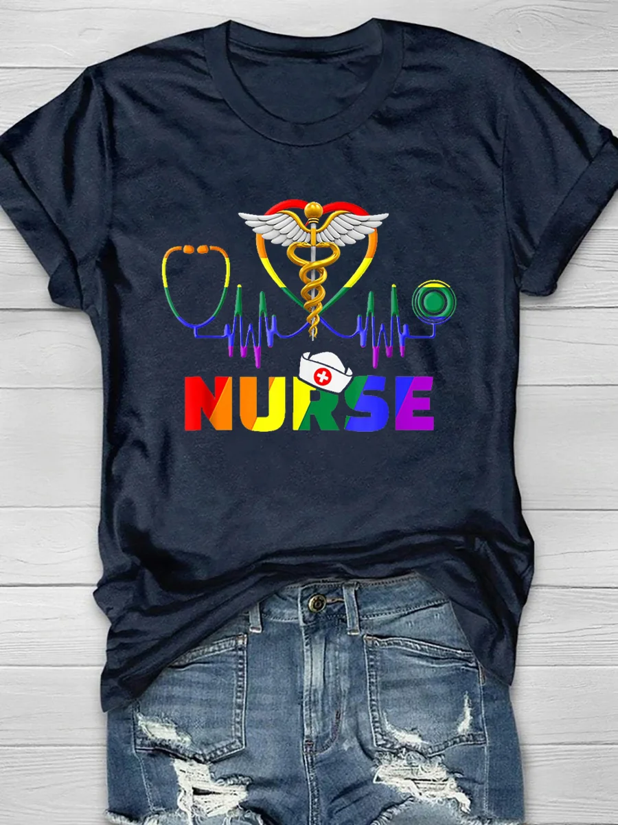 Nurse Pride Rainbow Print Short Sleeve T-Shirt