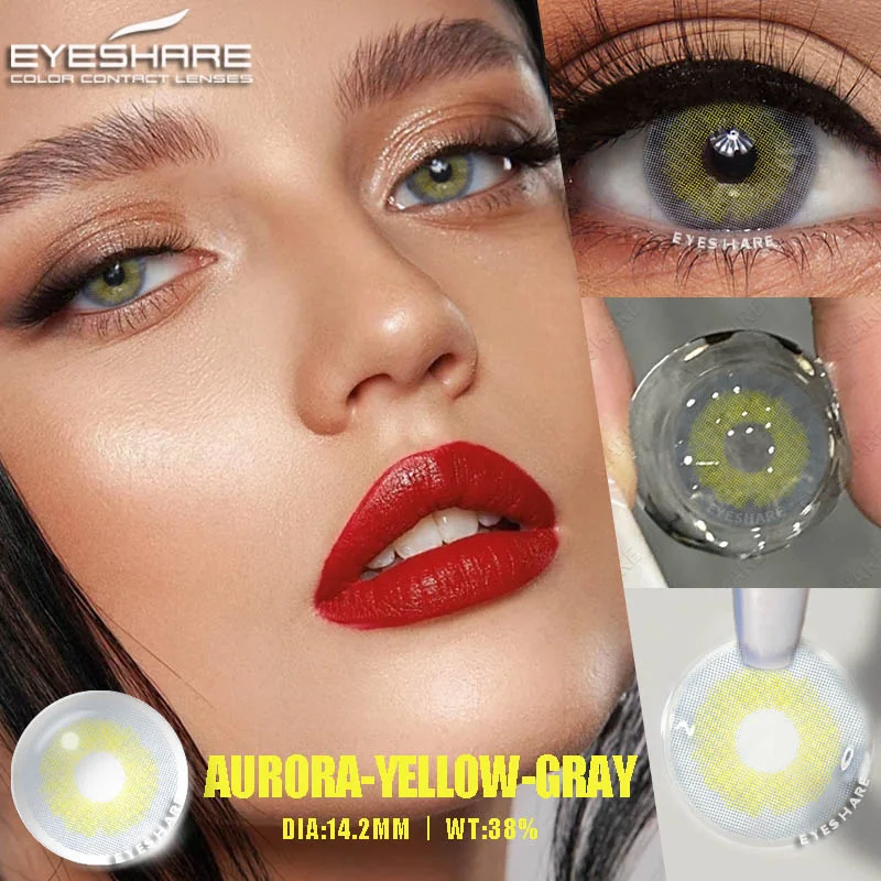 EYESHARE Colored Contacts Lenses AURORA-YELLOW GRAY Eeys Ccontat