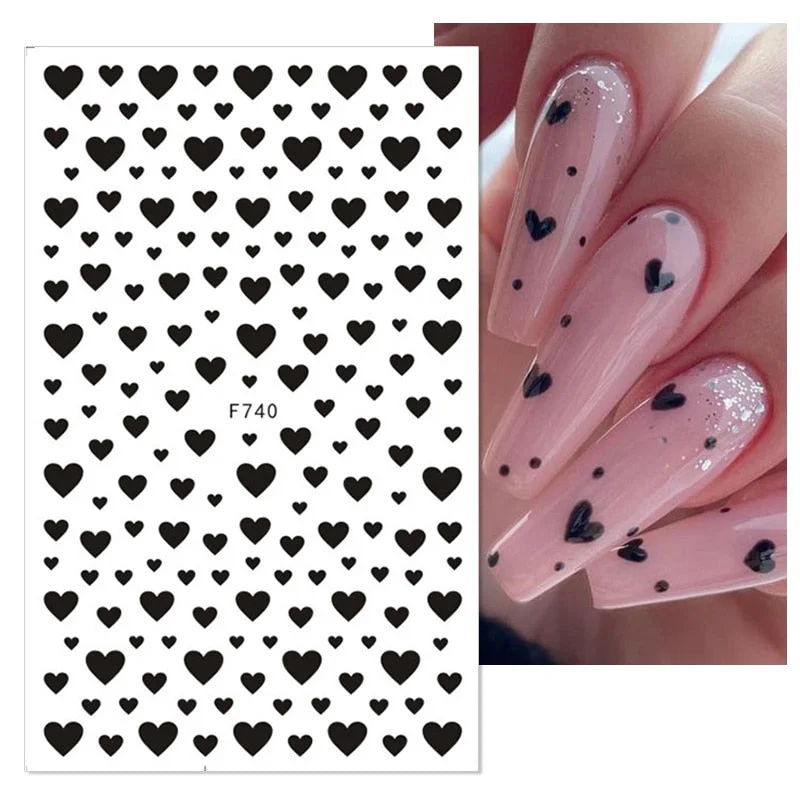 1PC 3D Nail Stickers Black Heart Love Self-Adhesive Slider Letters Nail Art Decorations Stars Decals Manicure Accessories