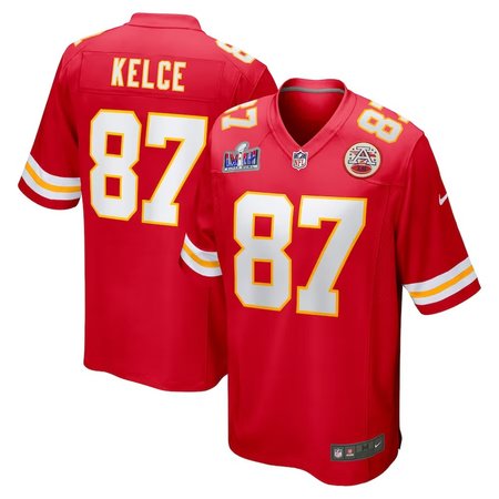 Men's Kansas City Chiefs #87 Travis Kelce  Red Super Bowl LVIII Game Jersey