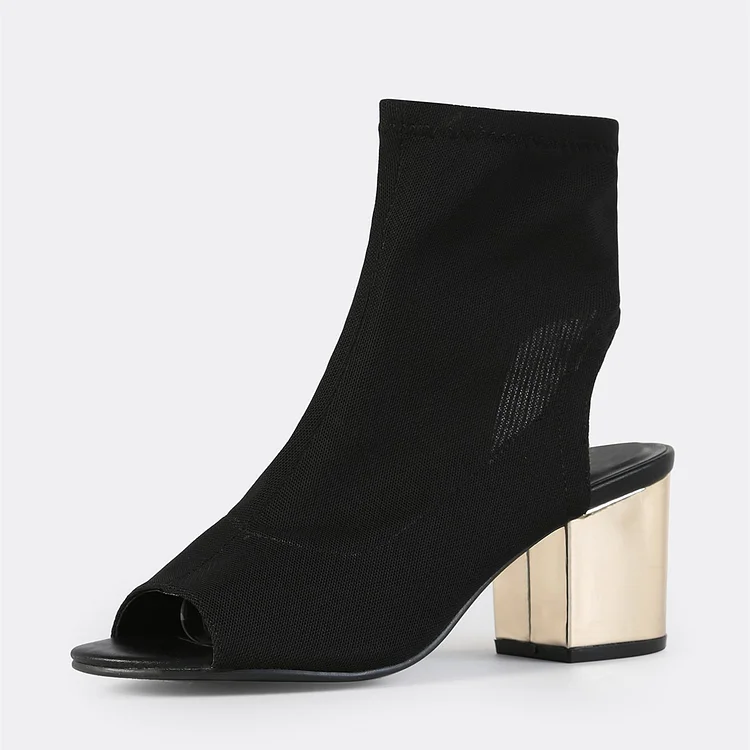 Women's Black Summer Sandal Boots Peep Toe Block Heels Ankle Boots |FSJ Shoes
