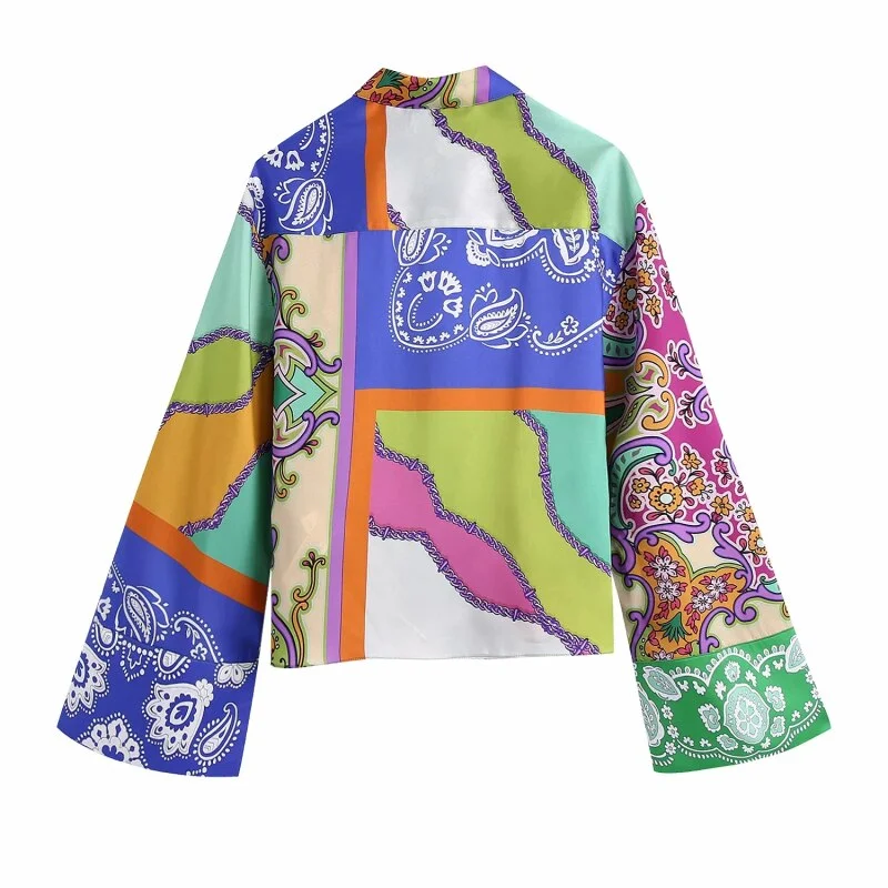 Stylish Chic Patchwork Print Shorts Sets Women 2021 Fashion Bow Tie Cropped Shirts Drawstring Elastic Waist Shorts Casual Sets