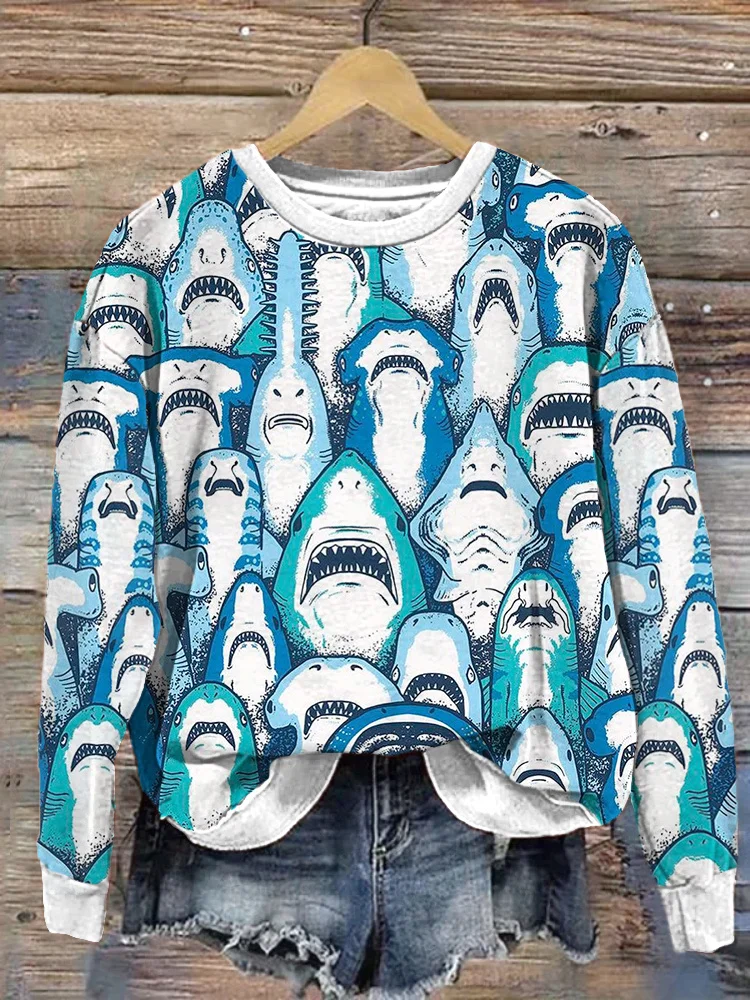 Shark Print Casual Cozy Sweatshirt