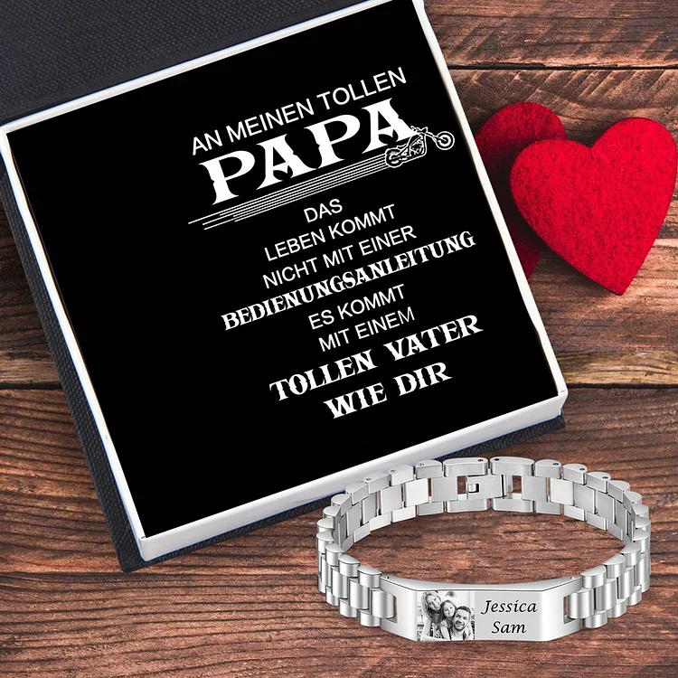 Herren Personalisierte 2 Namen Edelstahl Armband mit Foto-An meinen Tollen Papa-Geschenk mit Nachrichtenkarte