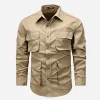 New Men's Solid Color Work Shirt, Everyday Casual Shirt with Pockets