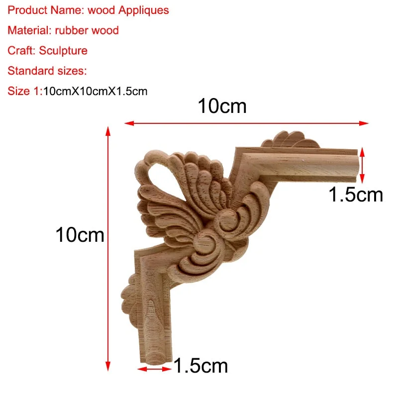 VZLX Decorative Wood Appliques Unpainted Oak Carved Wave Flower Onlay Decal Corner Applique for Home Furniture Door Decor Crafts