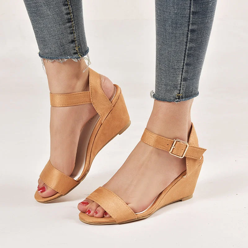 Women's European and American Buckle Wedge Heel Sandals
