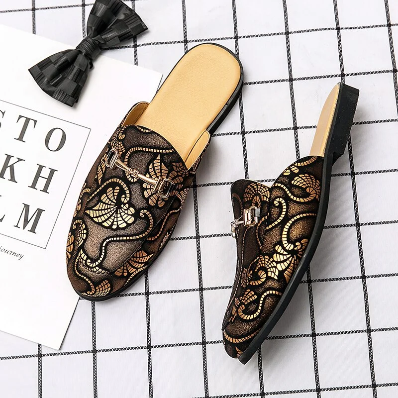 Summer Men Half slippers Brand Fashion Pu Leather Men Shoe Purple Half Drag Big Boy Casual Shoes Comfortable Walking Shoes Mens