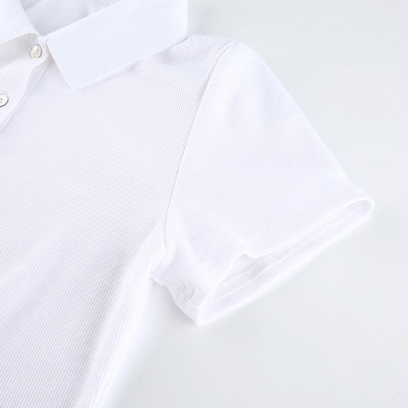 WHITE POLO COLLAR KNIT CROP TOP