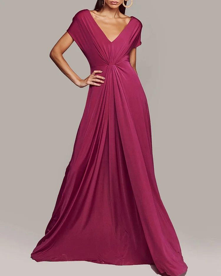 Casual Solid Color V-neck Dress