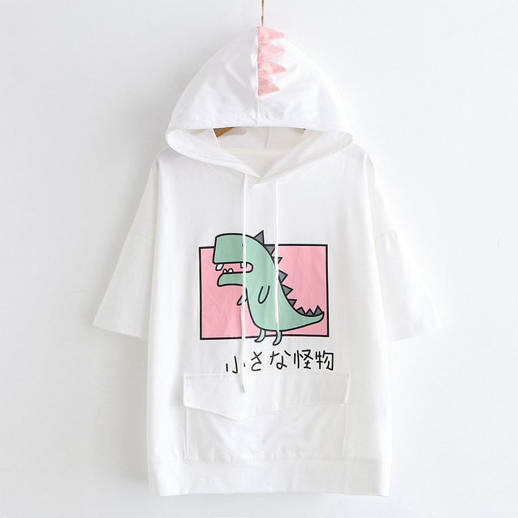 Dinosaur Front Pocket Hooded T-shirt - Modakawa Modakawa