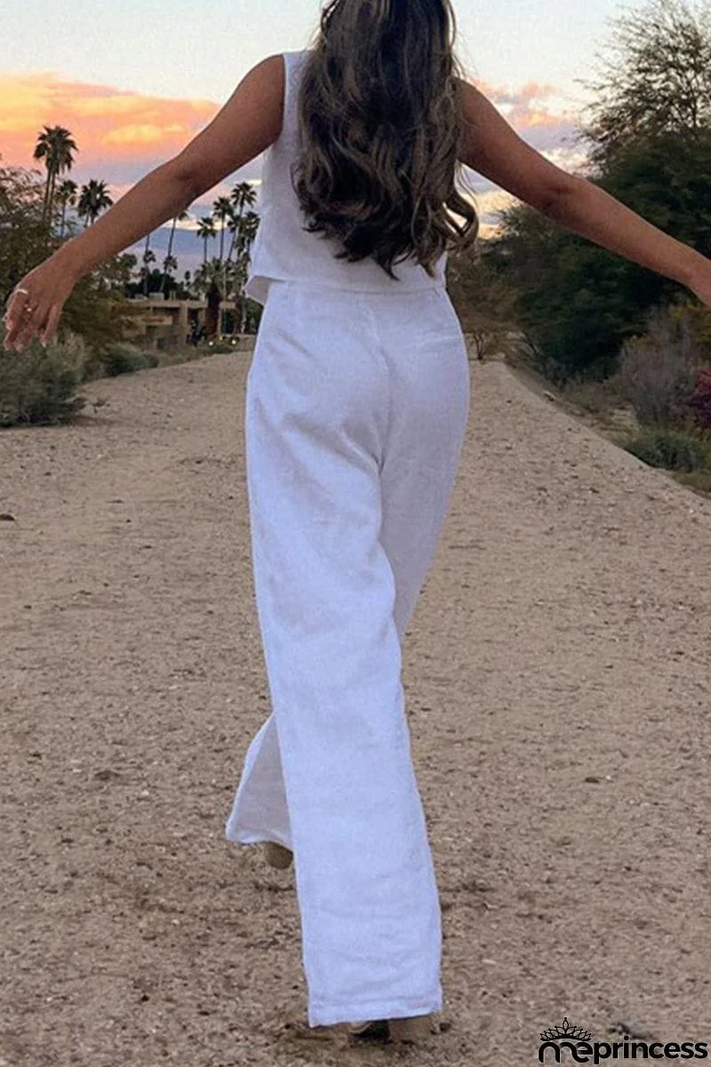 Casual Simplicity Solid Buckle V Neck Sleeveless Two Pieces