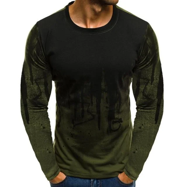 Men Printed Hip-Hop Streetwear Long Sleeve Fitness T-Shirts